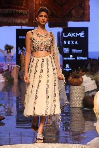 PS-FW657 Ema Stone Georgette Bustier and Cropped Lehenga with Net Dupatta