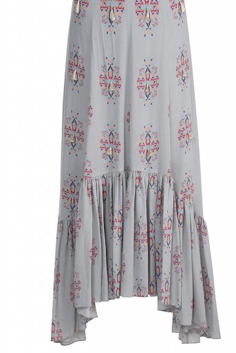 PS-FW615 Eren Grey Printed Crepe Balloon Top with Crepe and Georgette Frill Skirt