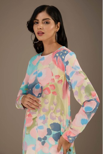 PS-TU1389-A  Euphoria Printed Crepe Tunic With Side Tail