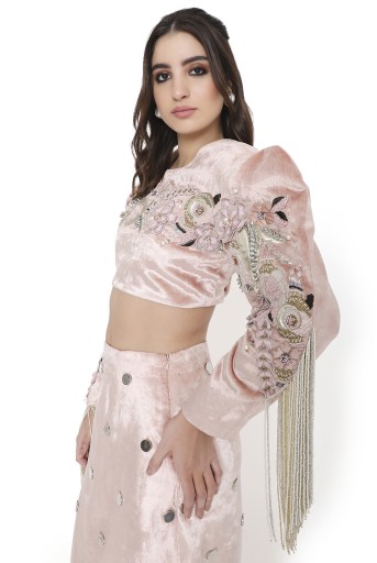 PS-CS0124  Evelina Rose Pink Embroidered Boxy Choli with Skirt