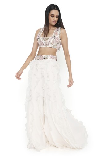 PS-CS0122  Fabiana Off White Embroidered Choli With Tie Up Back And Sharara With Ruffles
