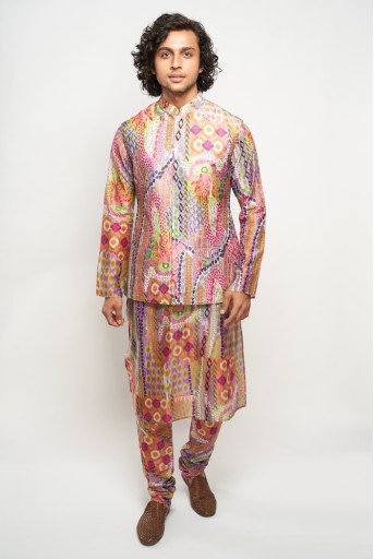 PS-MN360  Faiz African Multi Colour Print Dupion Silk Bandi With Printed Silkmul Kurta And Churidar