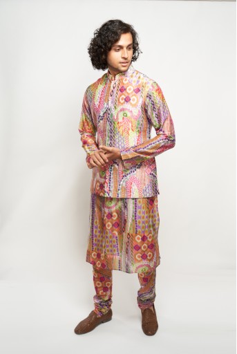PS-MN360  Faiz African Multi Colour Print Dupion Silk Bandi With Printed Silkmul Kurta And Churidar