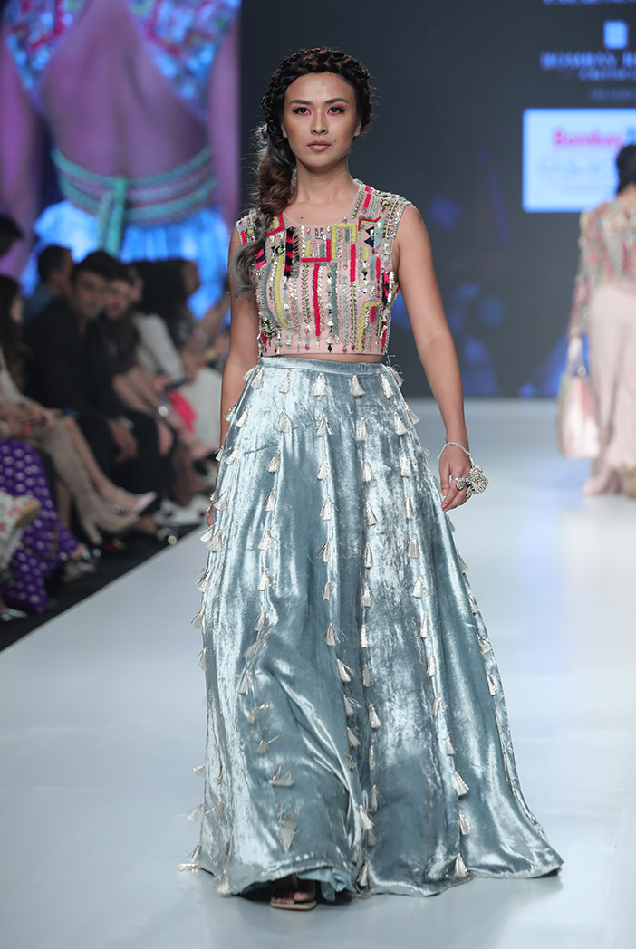 Blue Georgette Lehenga with Embroidery and Handwork and Silk Blouse