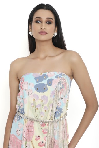 PS-KP0316  Francesca Euphoria Print Embroidered Tube Kurta And Pallazo With Leather Embroidered Belt