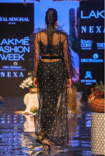 PS-FW636 Freh Black Lycra Bustier and Jogger Pant with Organza Over Kurta