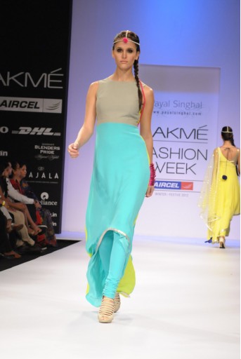 PS-FW147 Fresh Blue with Grey and Neon Crepe Kurta with Soft Net Leggings