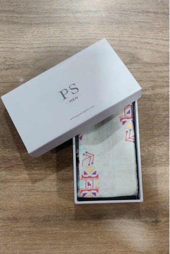 PS-PS099  PS Men Grey colour printed silkmul pocket square