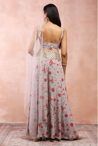 PS-CS0072-7  Grey Gulbagh Print Embroidered Choli With Sharara And Dupatta