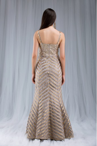 PS-ST0986 Grey Silk with Net and Brocade Gown