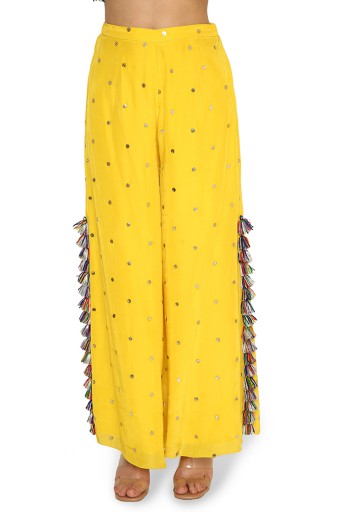 PS-KP0129  Helena Yellow Colour Silk Embroidered Kurta With Palazzo And Net Dupatta