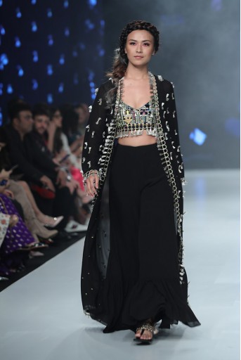 PS-FW659B Helina Black Georgette Choli with Jacket and Frill Palazzo