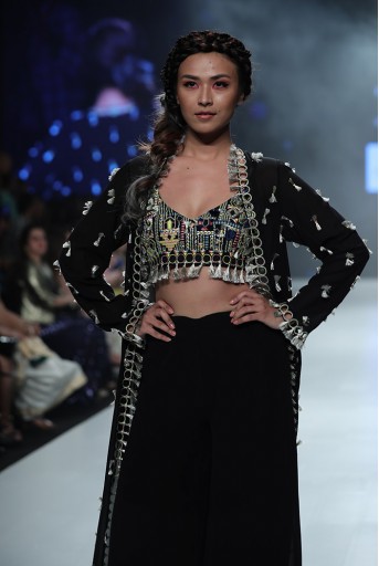 PS-FW659B Helina Black Georgette Choli with Jacket and Frill Palazzo