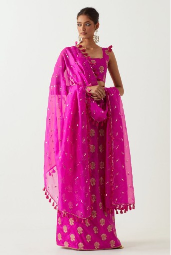 PS-CS0090-A  Hot Pink Embroidered Choli And Skirt With Dupatta
