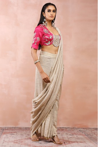 PS-SR0045  Hot Pink Embroidered Choli With Silver Saree