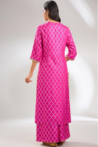 PS-KP0294-D  Hot Pink Embroidered Kurta With Pant And Embroidered Dupatta
