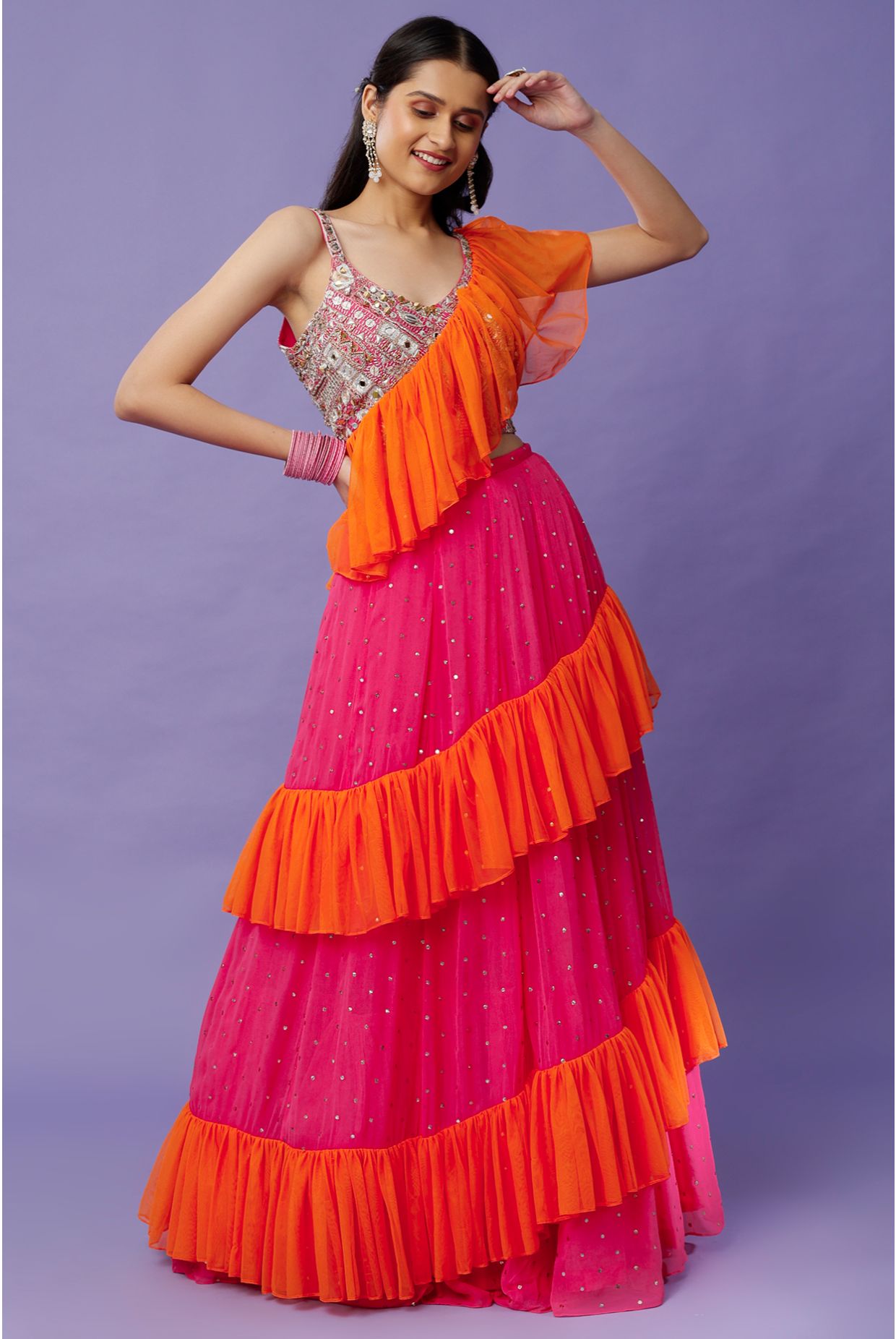 Orange Silk Woven Lehenga Choli & Dupatta 2466LG05