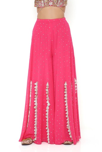 PS-CS0046-B  Hot Pink Georgette Embroidered Choli And Mukaish Georgette Sharara With Mukaish Net Dupatta