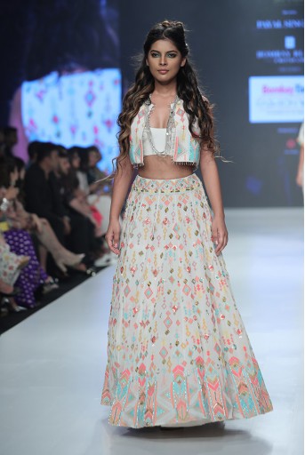 PS-FW678 Huma Chalk White Georgette Waist Coat with Bustier and Lehenga
