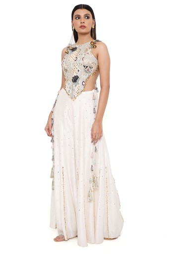 PS-CS0032  Ira Off White Georgette Front Embroidered Choli With Abla Silk Sharara