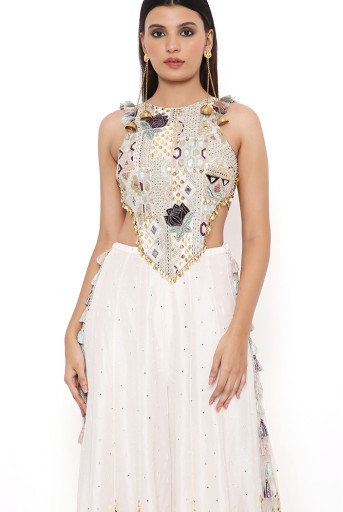 PS-CS0032  Ira Off White Georgette Front Embroidered Choli With Abla Silk Sharara