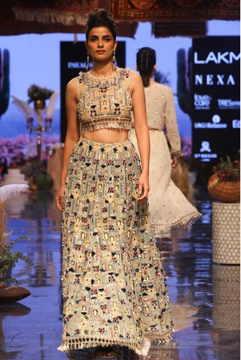 PS-FW660 Istanbul Stone georgette Choli with Periwinkle Blue Georgette Lehenga