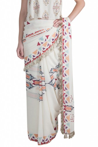 PS-FW617 Itrat Cream Printed Georgette Top and Saree