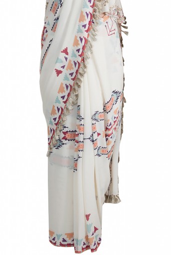 PS-FW617 Itrat Cream Printed Georgette Top and Saree
