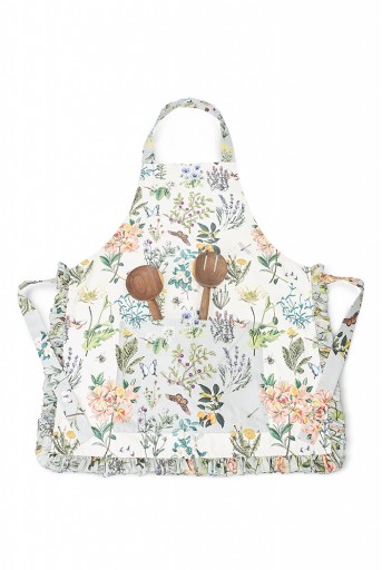 PS-AP0004  Ivory and Aqua Colour Printed Canvas Apron with Pouch