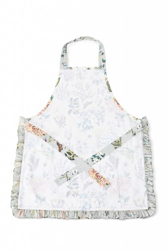 PS-AP0004  Ivory and Aqua Colour Printed Canvas Apron with Pouch