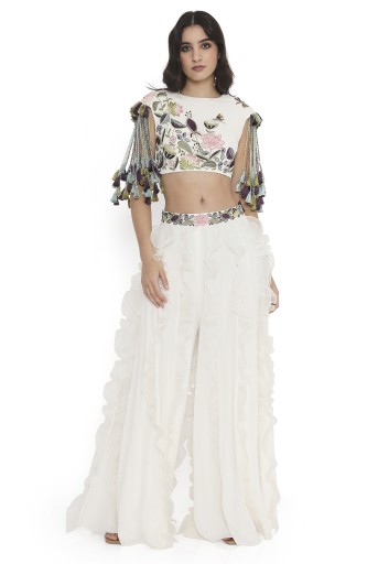 PS-CS0159  Ivory Embroidered Choli And Ruffled Sharara