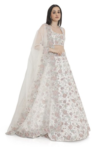 PS-LH0189  Ivory Embroidered Choli With Lehenga And Dupatta