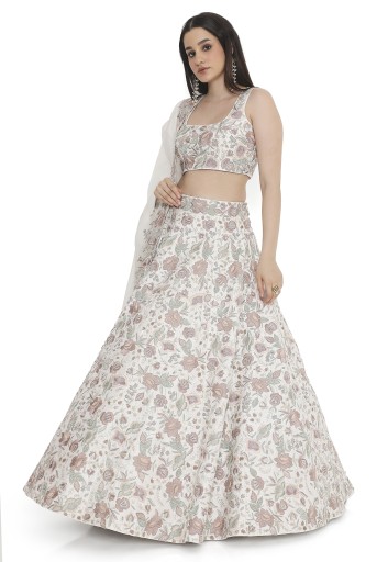 PS-LH0189  Ivory Embroidered Choli With Lehenga And Dupatta