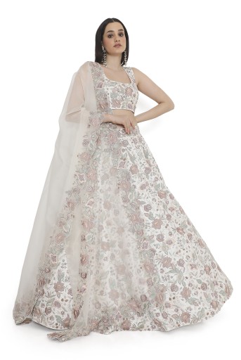 PS-LH0189  Ivory Embroidered Choli With Lehenga And Dupatta