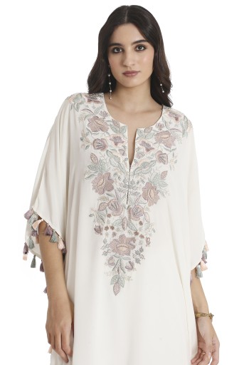 PS-KP0341  Ivory Embroidered Crepe Kaftan With Crepe Palazzo