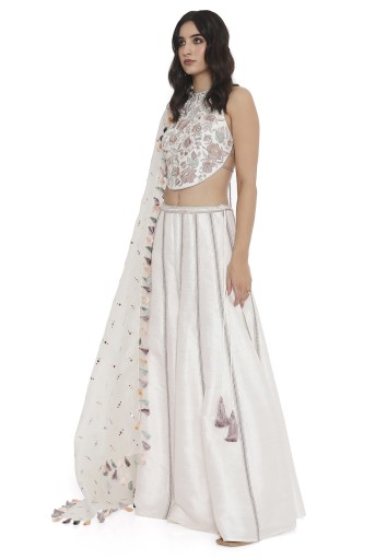 PS-CS0154  Ivory Embroidered Dupion Silk Choli With Embroidered Sharara