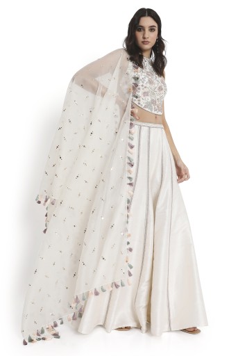 PS-CS0154  Ivory Embroidered Dupion Silk Choli With Embroidered Sharara