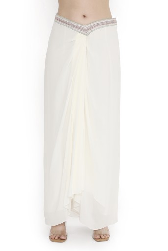 PS-JK0119  Ivory Embroidered Georgette Bustier With Jacket And Dhoti Skirt