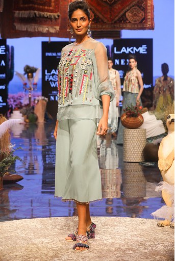 PS-FW666 Julia Periwinkle blue Georgette and Organza Top with Georgette Culottes Pant
