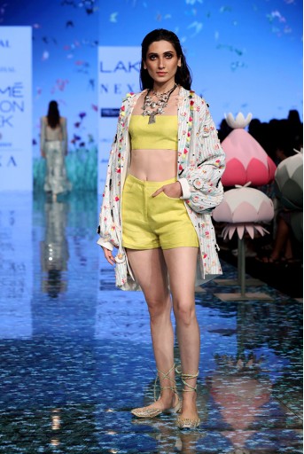 PS-FW722 Kanisha Off White Jacket with Lime Green Bustier and Shorts