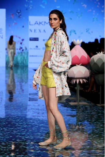 PS-FW722 Kanisha Off White Jacket with Lime Green Bustier and Shorts