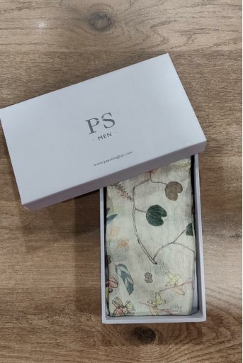 PS-PS120  PS Men Khaki colour printed silkmul pocket square