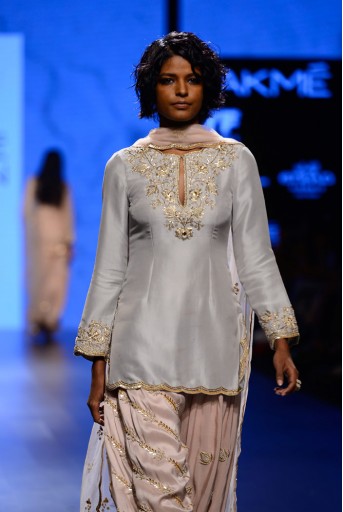 PS-FW403 Kismat Dove Grey Silk Kurta with Blush Silk Salwar and Tulle Dupatta