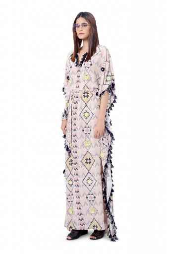 PS-FW785  Kyra Blush Pink Colour Crepe Embroidered Kaftan with Belt