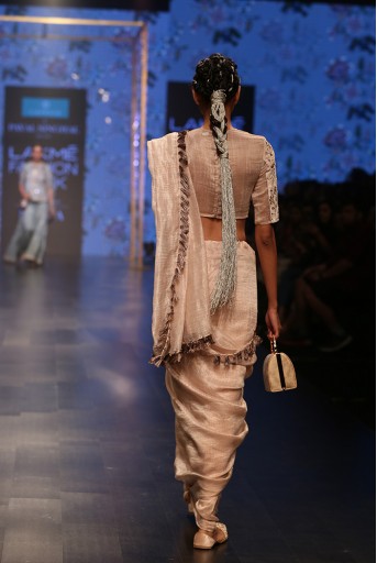 PS-FW552 Latifa Stone Velvet Choli with Chanderi Stripe Saree and Velvet Petticoat