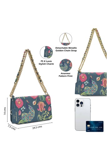 PS-SQFC1910043N3  Lavie X Payal Singhal Limited Edition Teal Anar Mor Print Women's Flap Sling bag
