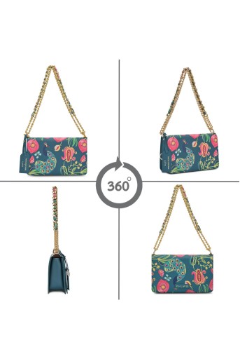PS-SQFC1910043N3  Lavie X Payal Singhal Limited Edition Teal Anar Mor Print Women's Flap Sling bag