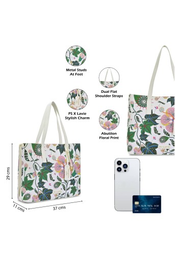 PS-HQFC1920021N4  Lavie X Payal Singhal Limited Edition White Abutilon 3C Women's Tote Bag