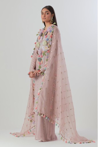 PS-KP0320  Lilac Embroidered Kurta And Palazzo With Dupatta