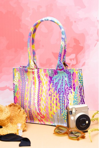 PS-BG0116  Lime African Multi Colour Print Canvas Small Tote Bag